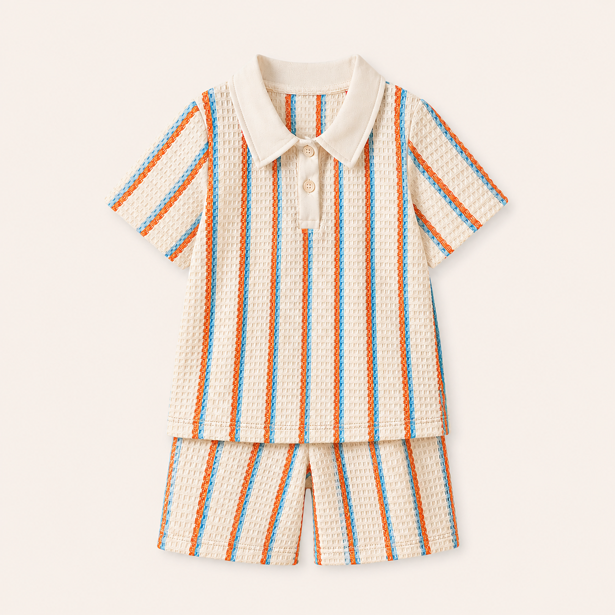 Jongens 2-delige Gestreepte Polo Zomerset met Wafelstructuur | Khaki