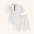 Jongens zomerset 2-delig – witte polo met rits en bijpassende shorts