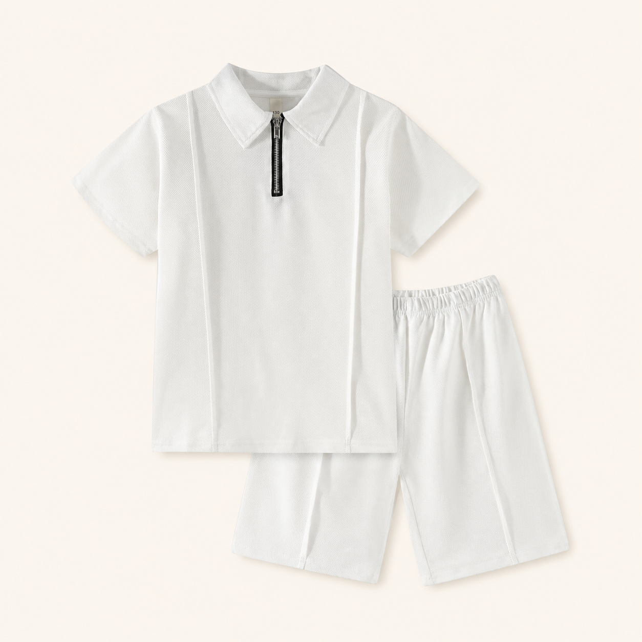 Jongens zomerset 2-delig – witte polo met rits en bijpassende shorts