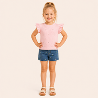 Meisjes 2-delige set met glitter rib top en denim short