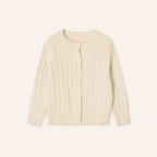 Meisjes Kabelgebreid Vest met Ronde Hals - Beige
