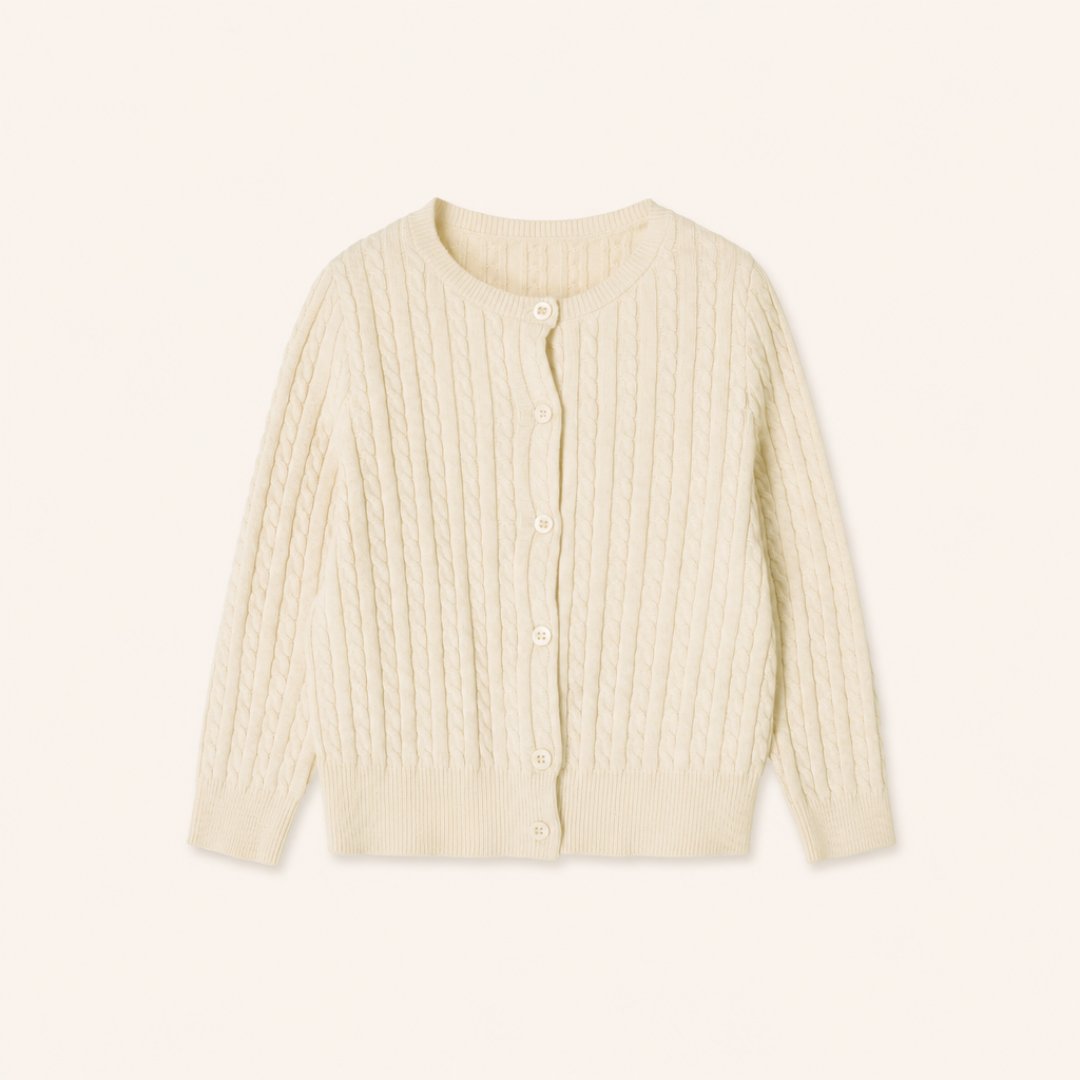 Meisjes Kabelgebreid Vest met Ronde Hals - Beige