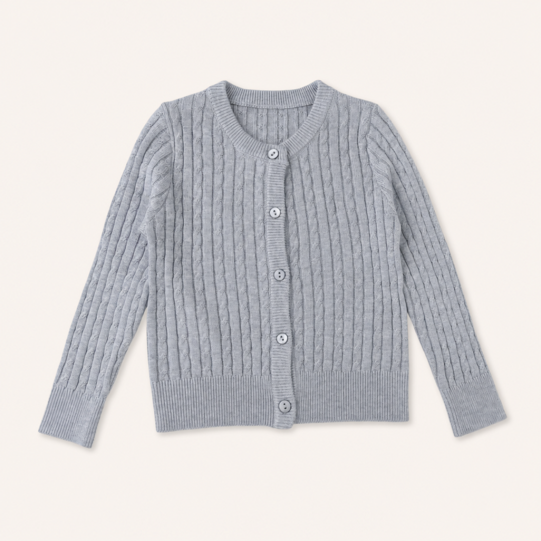 Meisjes Kabelgebreid Vest met Ronde Hals - Grijs