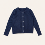 Meisjes Kabelgebreid Vest met Ronde Hals - Marineblauw