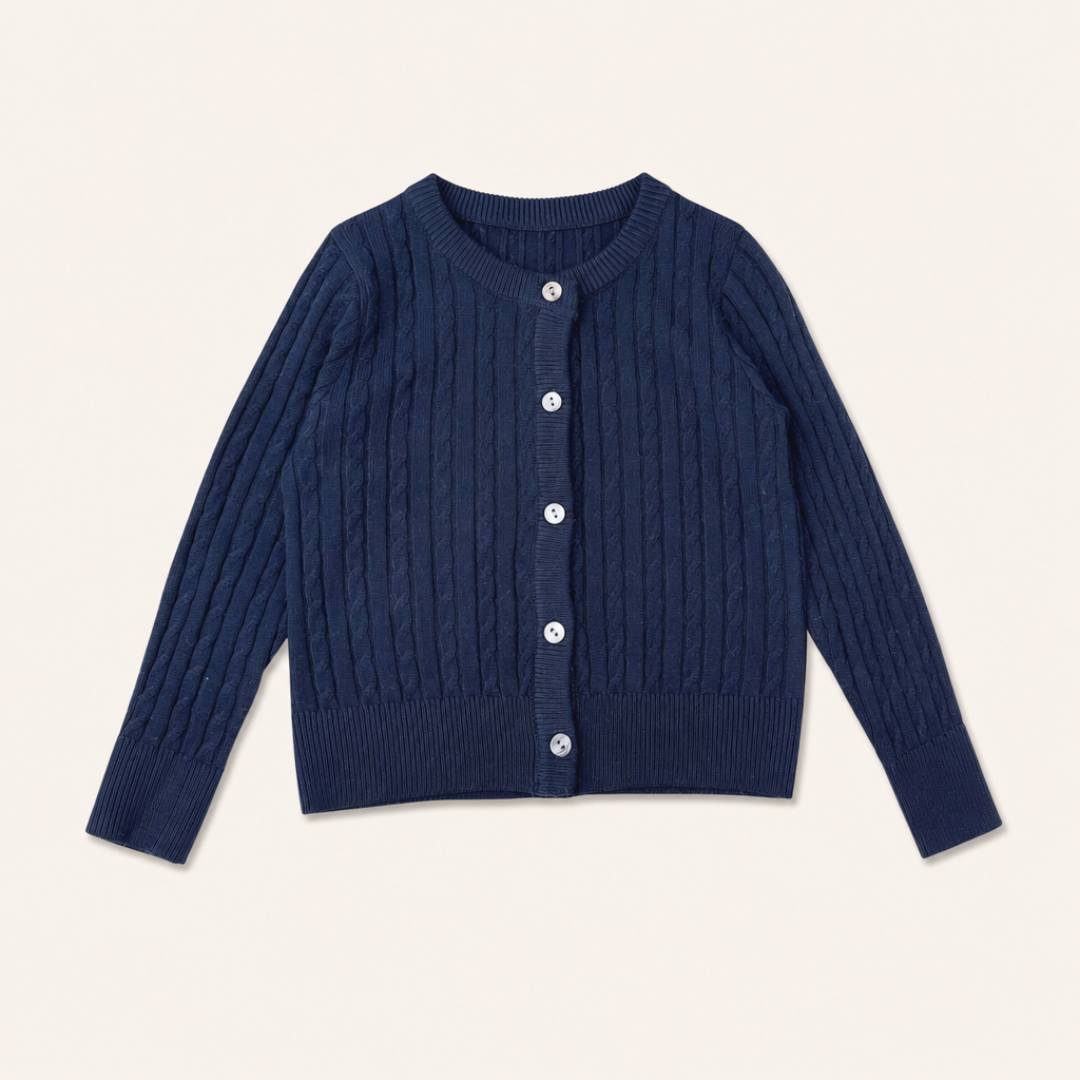 Meisjes Kabelgebreid Vest met Ronde Hals - Marineblauw
