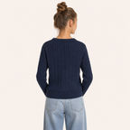 Meisjes Kabelgebreid Vest met Ronde Hals - Model achterkant