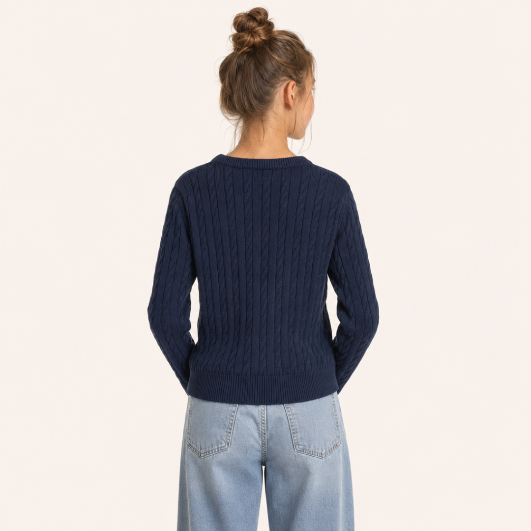 Meisjes Kabelgebreid Vest met Ronde Hals - Model achterkant