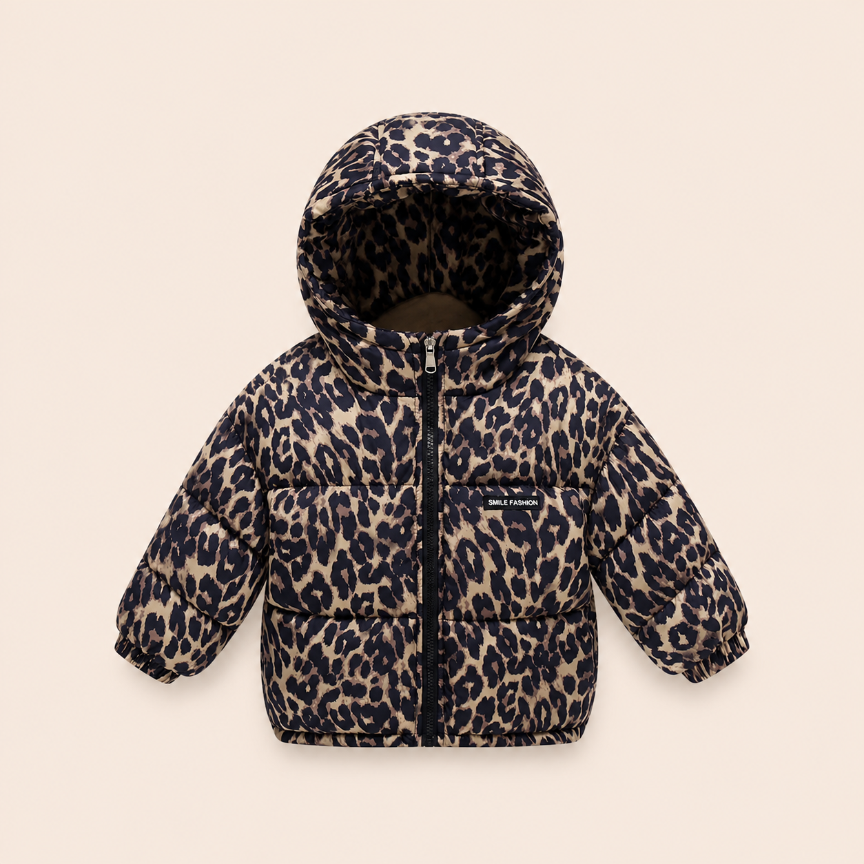 Meisjes Gewatteerde Jas met Luipaardprint en Fleece Voering
