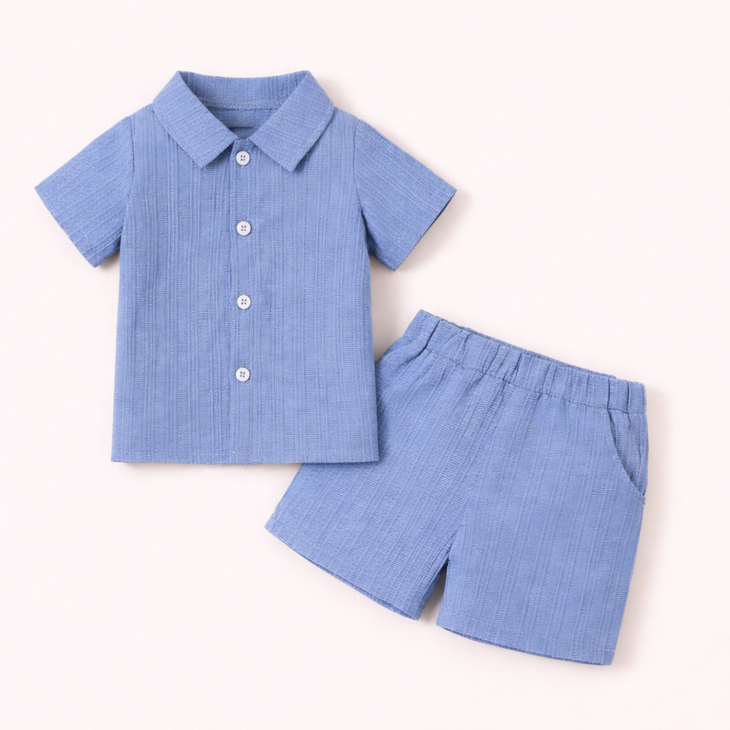 Stijlvol Zomeravontuur - 2-Delige Jongensset met Shirt & Short
