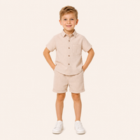 Jongens 2-delige zomerset met katoenen overhemd en shorts – Gebroken Wit