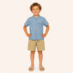 Jongens zomerset 2-delig – denim overhemd met beige shorts