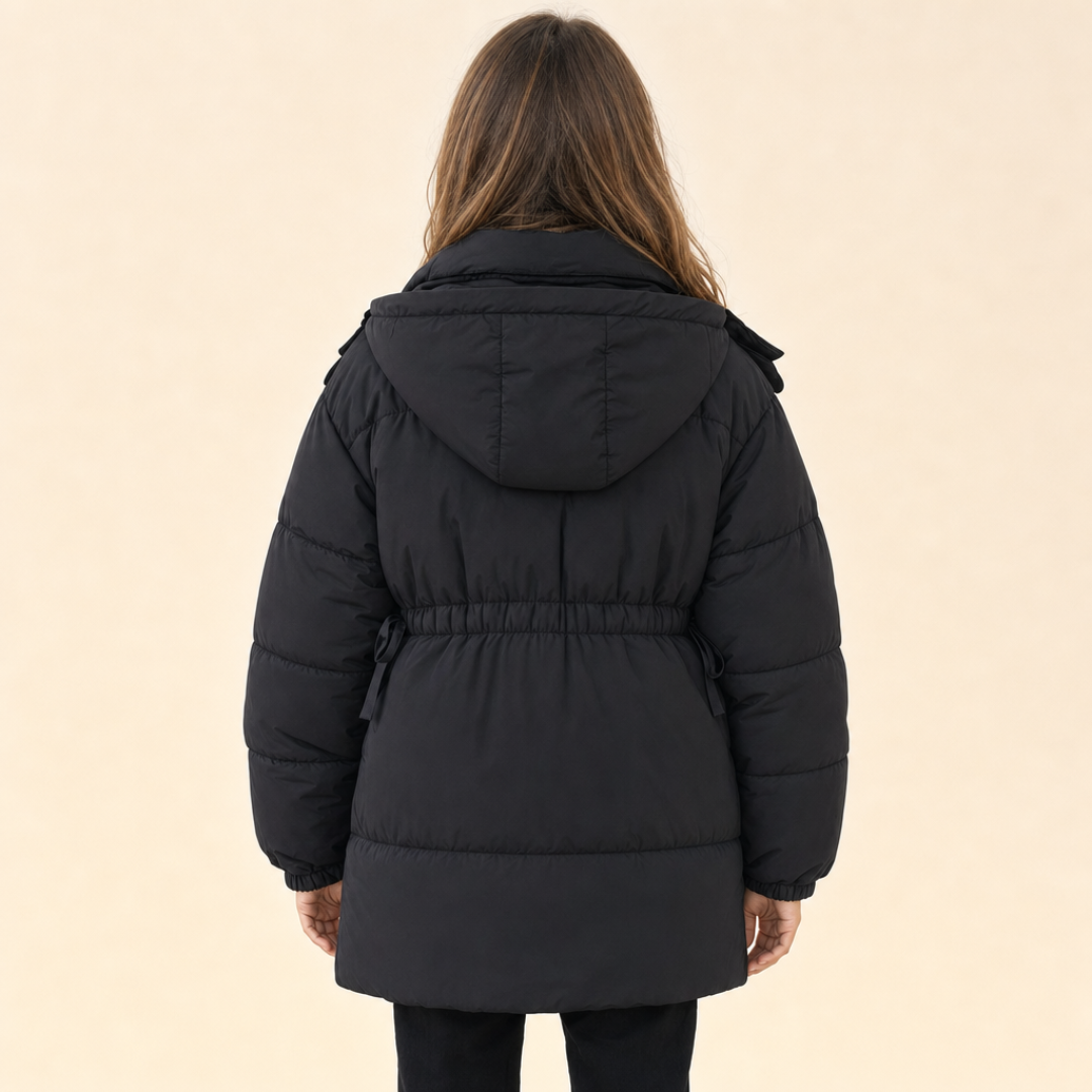 Meisjes Winterjas Zwart - model achterkant