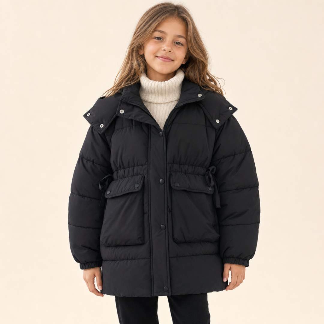 Meisjes Winterjas Zwart - model voorkant