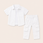 Jongens zomerset 3-delig – overhemd, wit t-shirt en cargo broek in meerdere kleuren