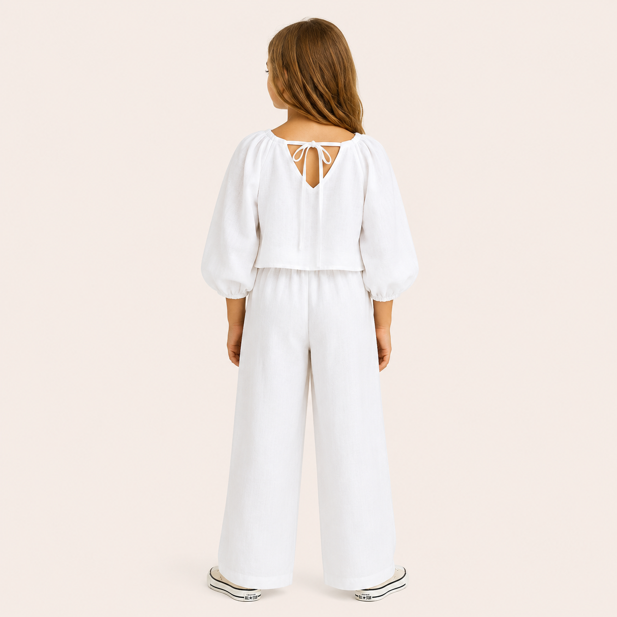 Meisjes 2-delige Linnen Set met Pofmouwen Top en Broek