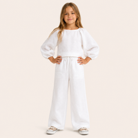 Meisjes 2-delige Linnen Set met Pofmouwen Top en Broek