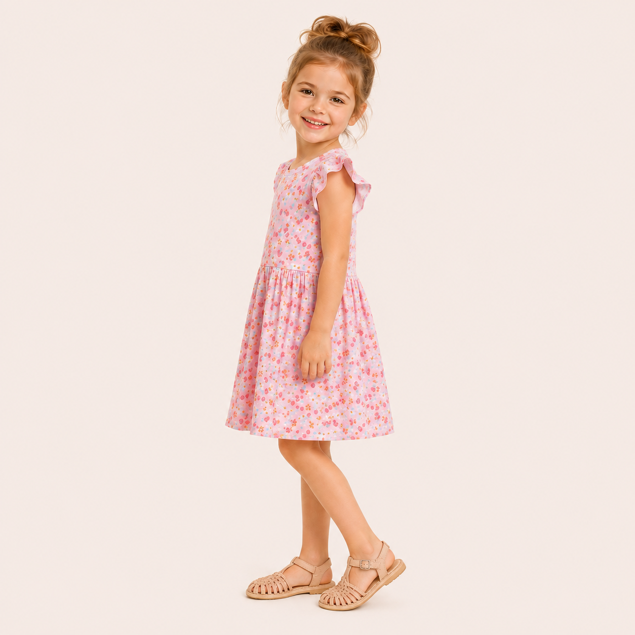 Meisjes Zomerjurk met Aardbei Print en Vlindermouwtjes | Roze