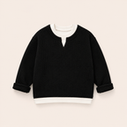 Jongens Wafel Sweatshirt met Ronde Hals | Grijs en Zwart