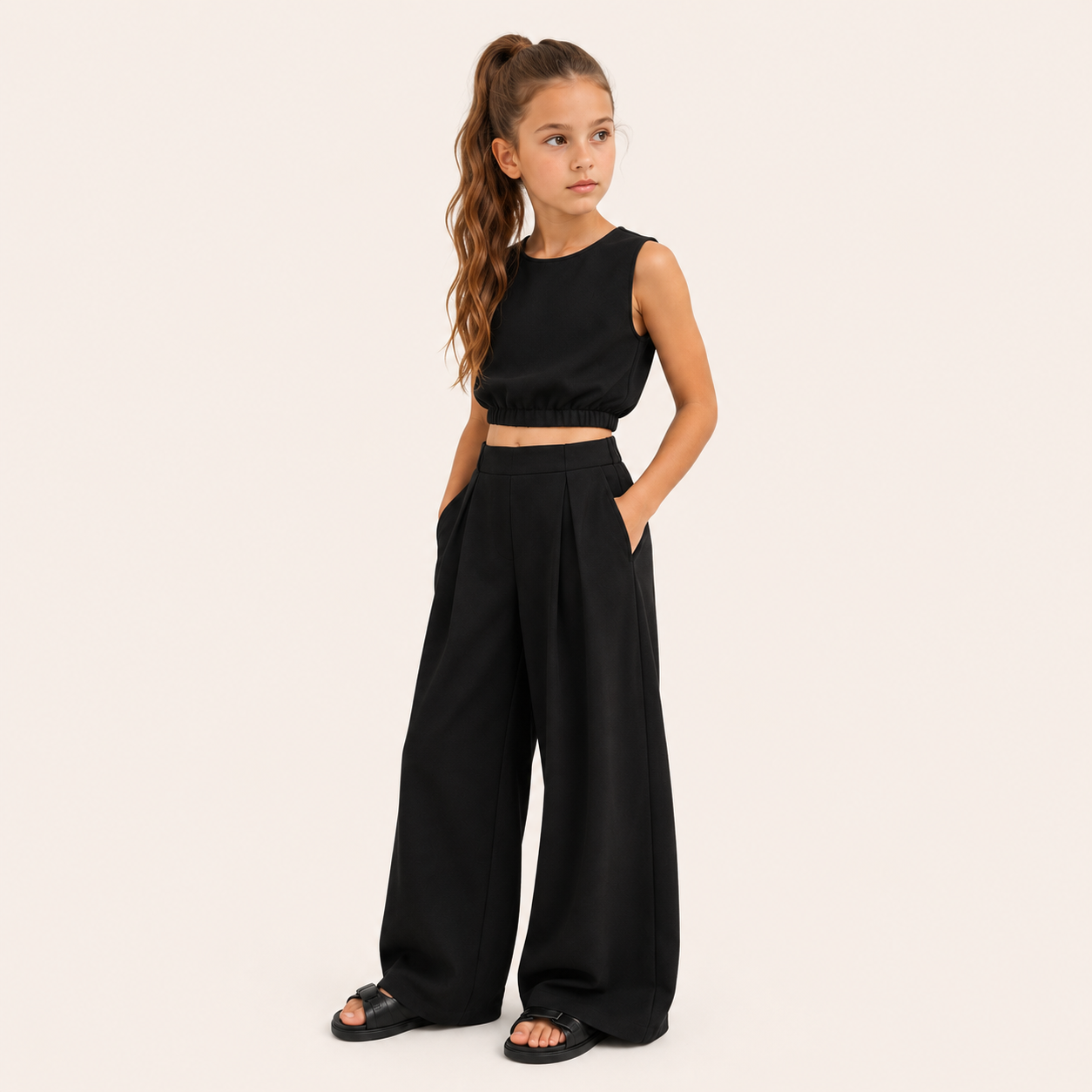Meisjes 2-delige Zomerset met Crop Top en Wijde Broek